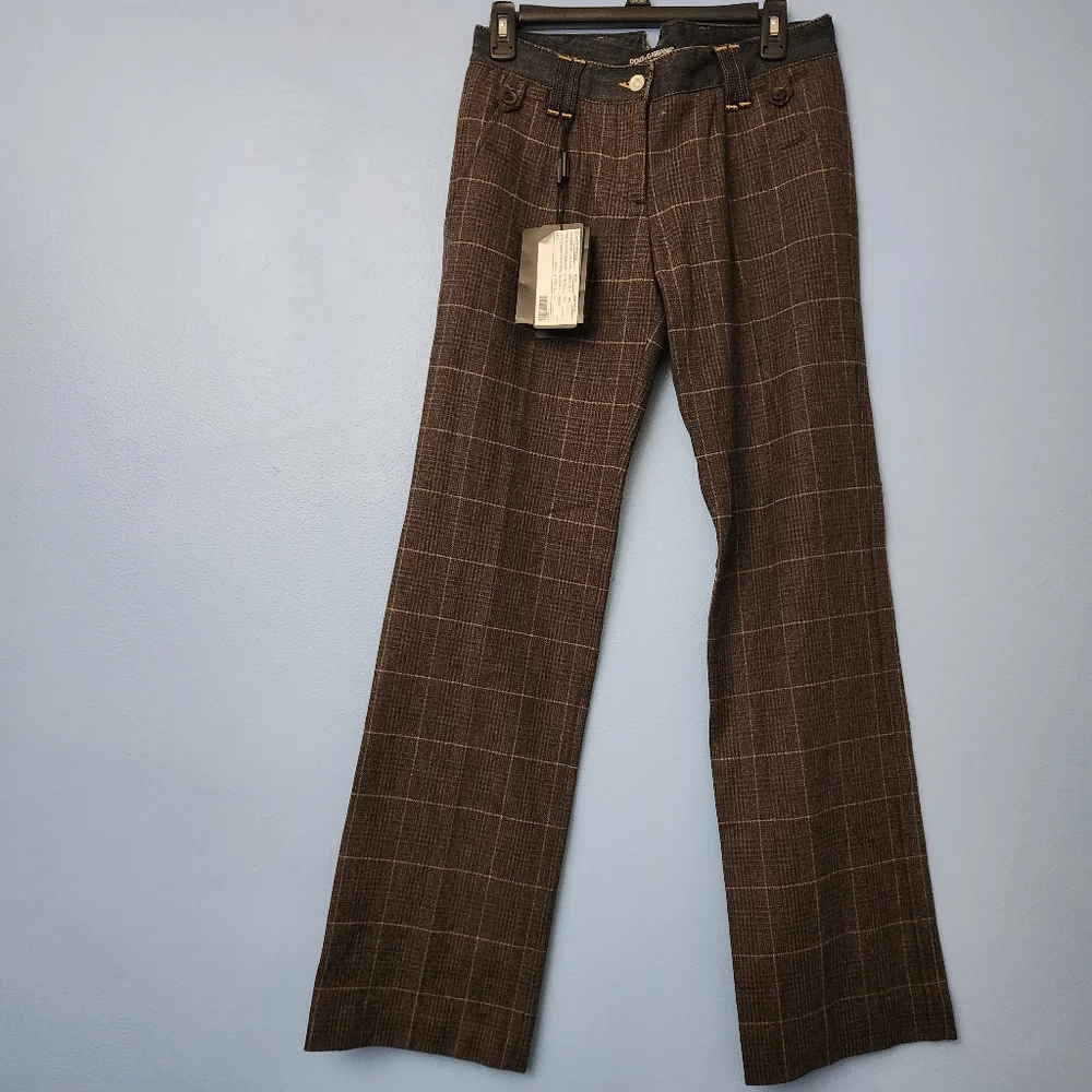 Dolce & Gabbana Wool And Denim Lowrise Tartan Trousers - Picture 4 of 9